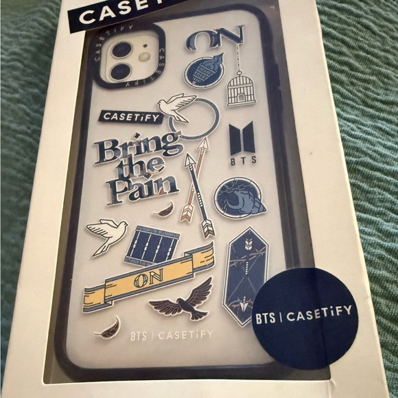 Casetify Clear iPhone Case with Blue and Yellow BTS Accent Stickers